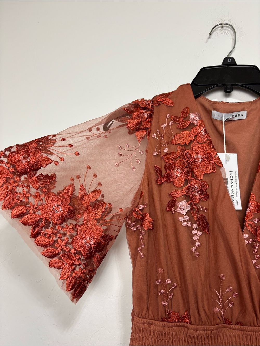 BalticBorn Lotte Embroidered Midi Dress NWT Rust Women's Medium Tiered Tulle - Picture 4 of 13